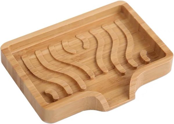 Bamboo Soap Dish Holder Tray, Wood Bar Soap Saver Self Draining Soap Case for Bathtub Hotel Home Decoration Countertop Drying Shower Sink (1PCS)