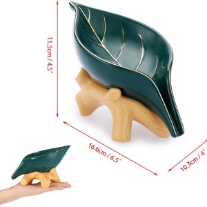Ceramic Soap Dish Holder Self Draining, Unique Waterfall Soap Dish Leaf Shape Decorative Soap Dish Tray Tabletop Drainable Soap Saver Bathtub Waterfall Soap Dish Holder for Bathroom Shower