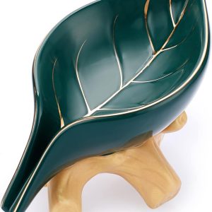 Ceramic Soap Dish Holder Self Draining, Unique Waterfall Soap Dish Leaf Shape Decorative Soap Dish Tray Tabletop Drainable Soap Saver Bathtub Waterfall Soap Dish Holder for Bathroom Shower