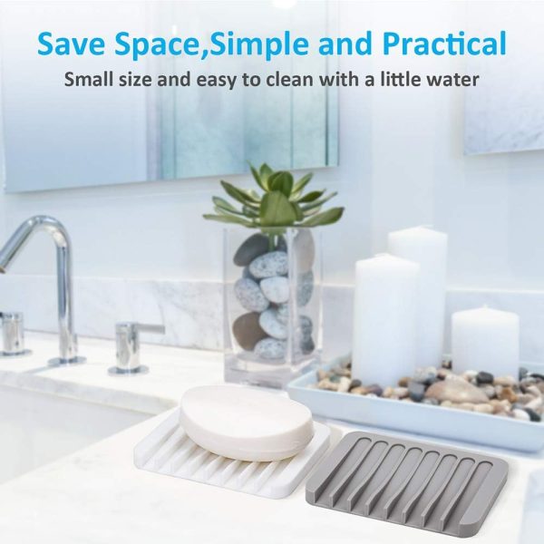 2PCS Self Draining Soap Dishes, Premium Silicone Soap Holder & Saver for Shower, Bathroom, Kitchen, Bath Tub, Razor, Sponges, Drains Water Very Well, Can Extend Soap Life, Easy Clean