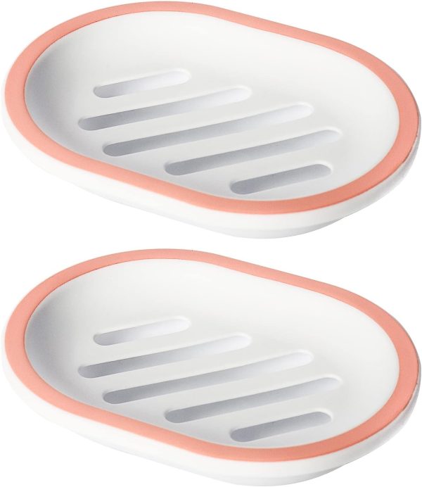 2-Pack Soap Dish with Drain, Soap Holder, Soap Saver, Easy Cleaning, Dry, Stop Mushy Soap (White)