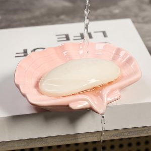 Ceramic Soap Dishes,Soap Holder with Drain,Soap Dish Container,Dish Soap Tray,Sponge Holder,Soap Tray for Shower,Bathroom,Bar,Kitchen,Counter (Shell Pink)