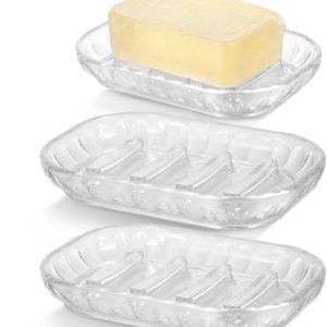 2 Pack Soap Dish, Clear Soap Holder, Bathroom Soap Dishes Bar Soap Holder Tray Plastic Soap Dish for Shower Bathroom Sink Kitchen Sink Sponges Restaurant Counter Dry Easily Clean
