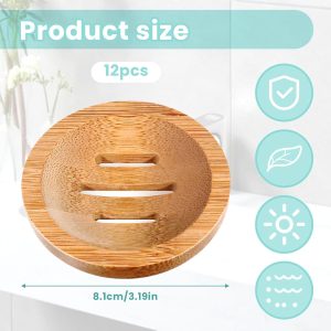 12 Pcs Wooden Soap Tray Soap Holder Bamboo Soap Dishes, Round Soap Dish for Bathroom, Shampoo Bar Holder for Shower Wood Soap Tray for Home Bathroom