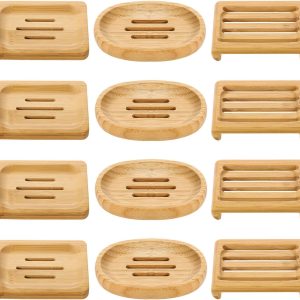 12 Pcs Bamboo Soap Dishes, Wooden Soap Tray Soap Holder, Shampoo Bar Holder Bar Soap Holder for Bathroom, Kitchen (3 Size)