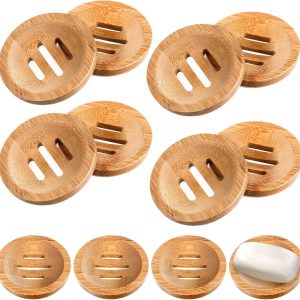 12 Pcs Wooden Soap Tray Soap Holder Bamboo Soap Dishes, Round Soap Dish for Bathroom, Shampoo Bar Holder for Shower Wood Soap Tray for Home Bathroom