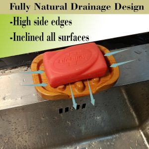 Fully Self Draining Soap Dish, Wooden Soap Bar Holder, Soap Case for Kitchen Bathroom Shower and Kitchen, Keep Soap Saving, Dry & Easy to Clean 1 Pack